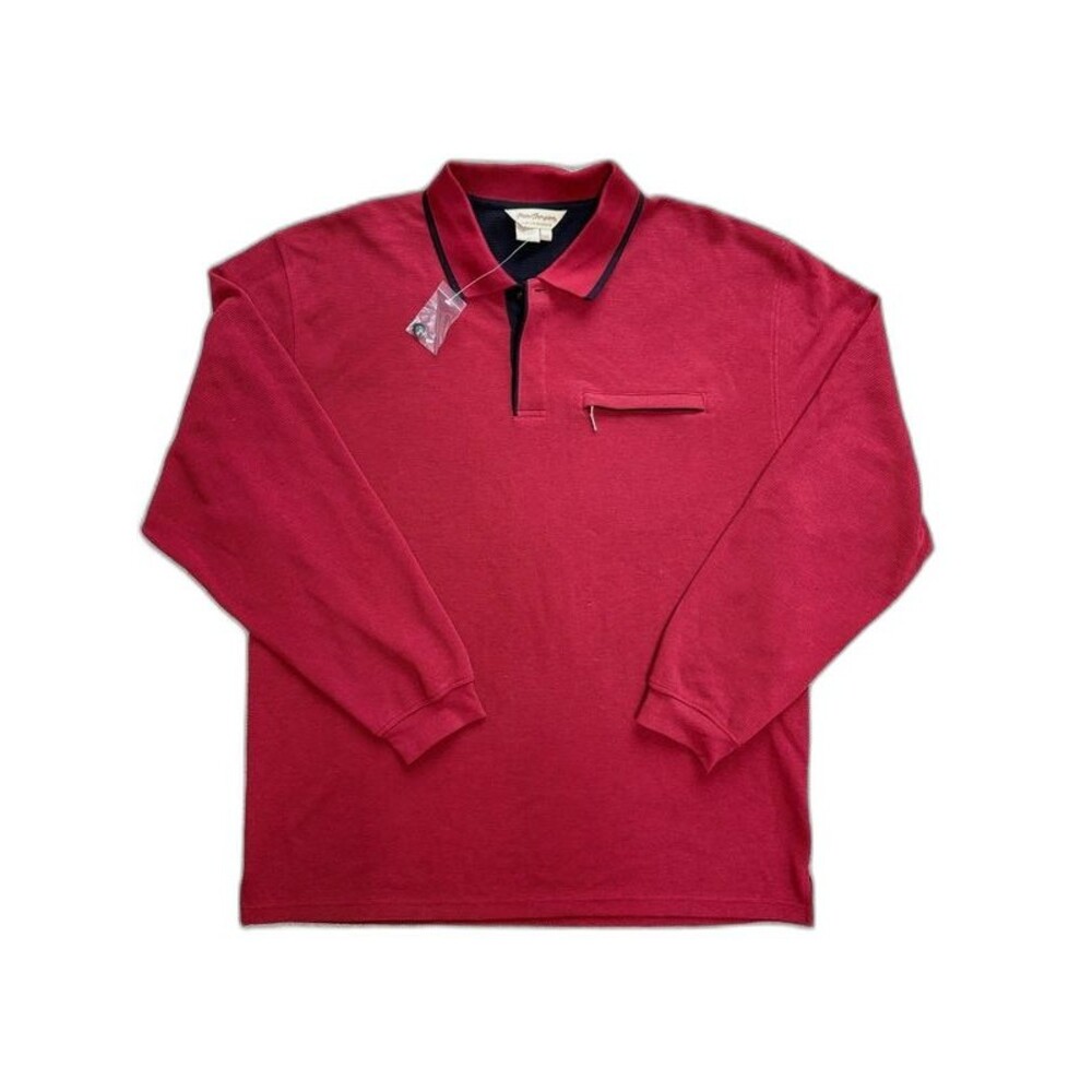 Norm Thompson Mens XXL Pullover Polo Shirt Long Sleeve Ribbed Knit Burgundy NWT